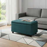 34" Teal Blue And Dark Brown Tufted Ottoman With Storage