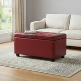 34" Red And Dark Brown Tufted Ottoman With Storage