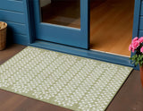 3' X 5' Artichoke Green And Ivory Geometric Washable Indoor Outdoor Area Rug