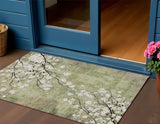 3' X 5' Artichoke Green Ivory And Charcoal Floral Washable Indoor Outdoor Area Rug