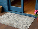 3' X 5' Beige Ivory And Gray Floral Washable Indoor Outdoor Area Rug