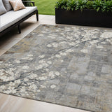 5' X 8' Gray Ivory And Silver Floral Washable Indoor Outdoor Area Rug