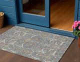3' X 5' Gray Green And Copper Floral Washable Indoor Outdoor Area Rug