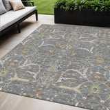 5' X 8' Gray Green And Copper Floral Washable Indoor Outdoor Area Rug