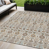 5' X 8' Ivory And Brown Floral Washable Indoor Outdoor Area Rug