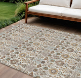 8' X 10' Ivory And Brown Floral Washable Indoor Outdoor Area Rug