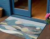 3' X 5' Teal Blue Ivory And Green Geometric Washable Indoor Outdoor Area Rug