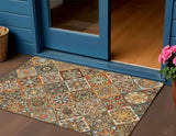 3' X 5' Gold And Orange Patchwork Washable Indoor Outdoor Area Rug