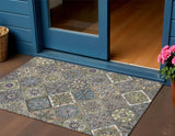 3' X 5' Taupe And Green Patchwork Washable Indoor Outdoor Area Rug