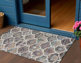 3' X 5' Gray Lavender And Ivory Quatrefoil Washable Indoor Outdoor Area Rug
