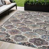 5' X 8' Gray Lavender And Ivory Quatrefoil Washable Indoor Outdoor Area Rug