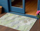 3' X 5' Artichoke Green And Ivory Abstract Washable Indoor Outdoor Area Rug