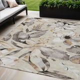 5' X 8' Beige Ivory And Gray Floral Washable Indoor Outdoor Area Rug
