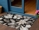 3' X 5' Black Ivory And Gold Floral Washable Indoor Outdoor Area Rug
