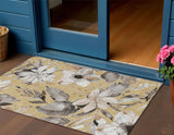 3' X 5' Gold Ivory And Charcoal Floral Washable Indoor Outdoor Area Rug