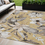 5' X 8' Gold Ivory And Charcoal Floral Washable Indoor Outdoor Area Rug