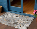 3' X 5' Gray Ivory And Charcoal Floral Washable Indoor Outdoor Area Rug