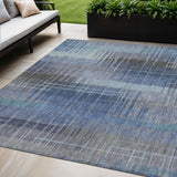 5' X 8' Denim Blue And Sky Blue Striped Washable Indoor Outdoor Area Rug