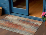 3' X 5' Khaki And Rust Striped Washable Indoor Outdoor Area Rug
