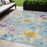 5' X 8' Aqua Gold And Lavender Floral Washable Indoor Outdoor Area Rug