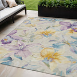 5' X 8' Beige Gold And Lavender Floral Washable Indoor Outdoor Area Rug