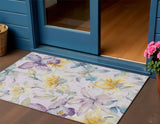 3' X 5' Lavender Gold And Ivory Floral Washable Indoor Outdoor Area Rug