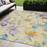 5' X 8' Yellow Gold And Lavender Floral Washable Indoor Outdoor Area Rug