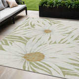 5' X 8' Artichoke Green Ivory And Gold Floral Washable Indoor Outdoor Area Rug