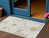 3' X 5' Beige Ivory And Gold Floral Washable Indoor Outdoor Area Rug
