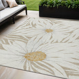 5' X 8' Beige Ivory And Gold Floral Washable Indoor Outdoor Area Rug