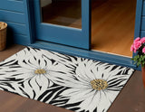 3' X 5' Black Ivory And Gold Floral Washable Indoor Outdoor Area Rug