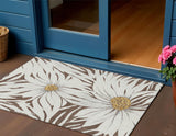 3' X 5' Brown Ivory And Gold Floral Washable Indoor Outdoor Area Rug