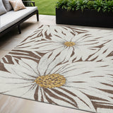 5' X 8' Brown Ivory And Gold Floral Washable Indoor Outdoor Area Rug