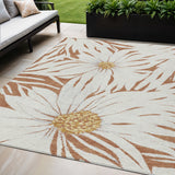5' X 8' Copper Ivory And Gold Floral Washable Indoor Outdoor Area Rug