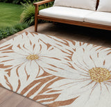 8' X 10' Copper Ivory And Gold Floral Washable Indoor Outdoor Area Rug