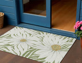 3' X 5' Green Ivory And Gold Floral Washable Indoor Outdoor Area Rug
