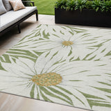 5' X 8' Green Ivory And Gold Floral Washable Indoor Outdoor Area Rug
