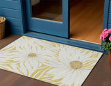 3' X 5' Gold And Ivory Floral Washable Indoor Outdoor Area Rug