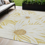 5' X 8' Gold And Ivory Floral Washable Indoor Outdoor Area Rug