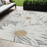 5' X 8' Gray Ivory And Gold Floral Washable Indoor Outdoor Area Rug