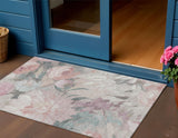 3' X 5' Beige Pink And Ivory Floral Washable Indoor Outdoor Area Rug