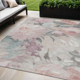 5' X 8' Beige Pink And Ivory Floral Washable Indoor Outdoor Area Rug