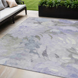 5' X 8' Lavender And Ivory Floral Washable Indoor Outdoor Area Rug