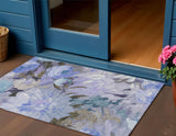 3' X 5' Purple And Blue Floral Washable Indoor Outdoor Area Rug