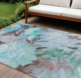 8' X 10' Sky Blue Mint Green And Ivory Floral Washable Indoor Outdoor Area Rug