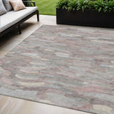5' X 8' Blush And Gray Striped Washable Indoor Outdoor Area Rug