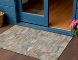 3' X 5' Copper Peach And Ivory Striped Washable Indoor Outdoor Area Rug