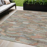5' X 8' Copper Peach And Ivory Striped Washable Indoor Outdoor Area Rug