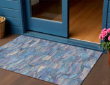 3' X 5' Denim Blue Lavender And Ivory Striped Washable Indoor Outdoor Area Rug