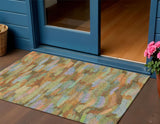 3' X 5' Fern Green And Orange Striped Washable Indoor Outdoor Area Rug